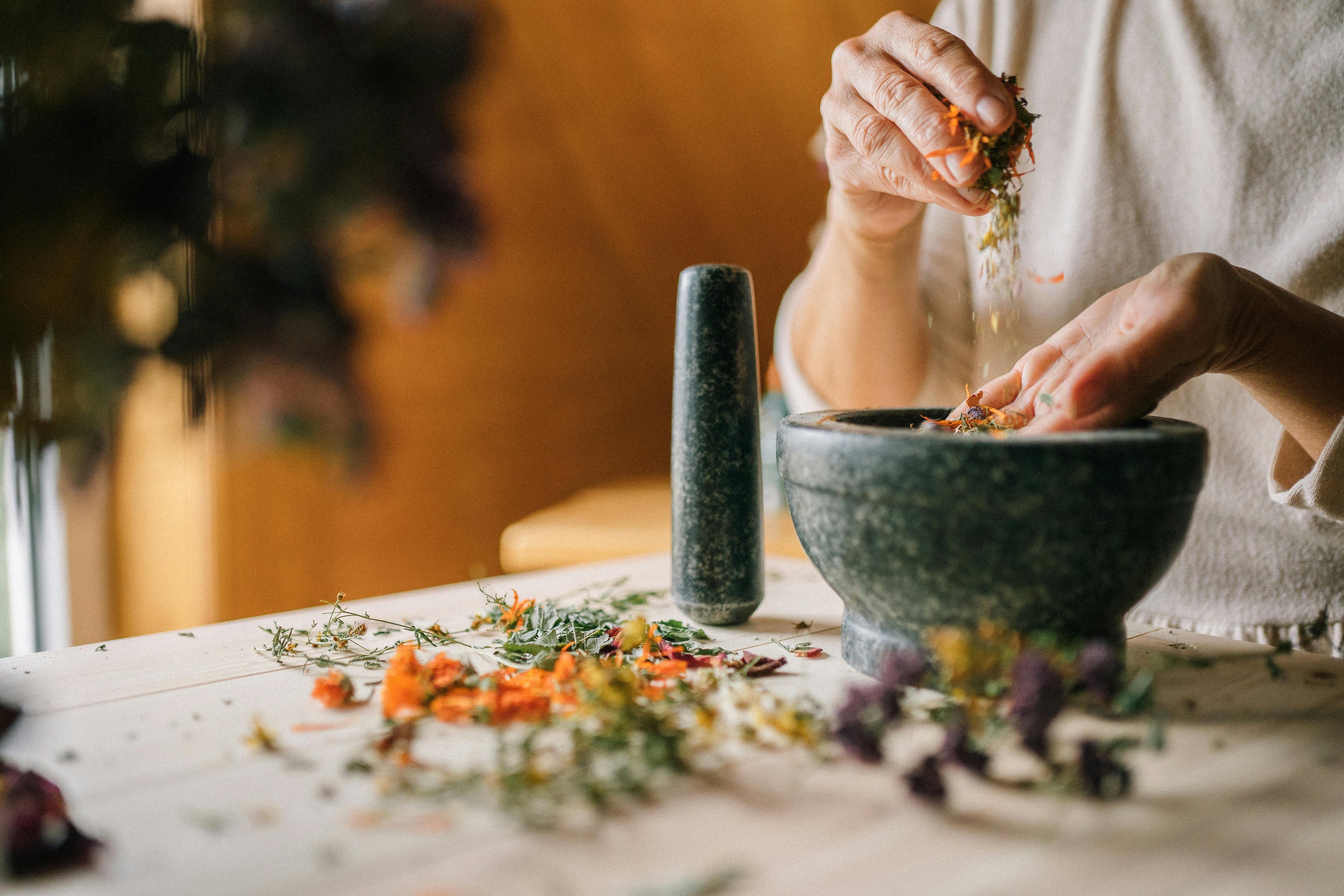 herbalist preparing herbs